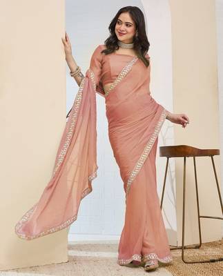 peach color smart silk blend solid designer ready to wear partywear saree 4