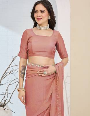 peach color smart silk blend solid designer ready to wear partywear saree 5