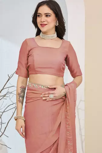 peach color smart silk blend solid designer ready to wear partywear saree