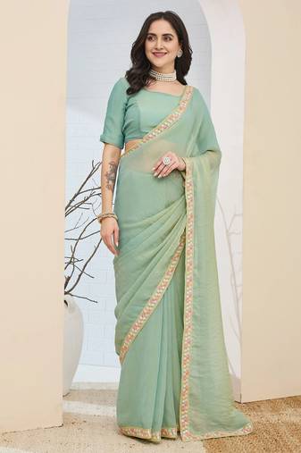 blue color smart silk blend solid designer ready to wear partywear saree
