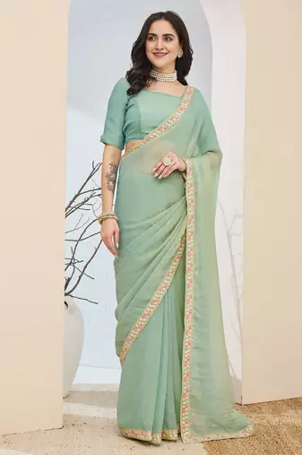 blue color smart silk blend solid designer ready to wear partywear saree