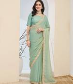 blue color smart silk blend solid designer ready to wear partywear saree