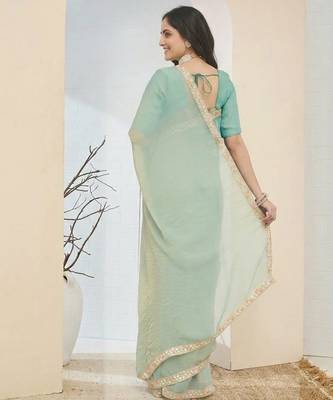 blue color smart silk blend solid designer ready to wear partywear saree 2