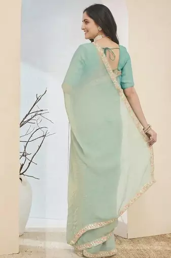 blue color smart silk blend solid designer ready to wear partywear saree