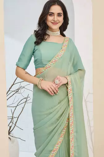 blue color smart silk blend solid designer ready to wear partywear saree