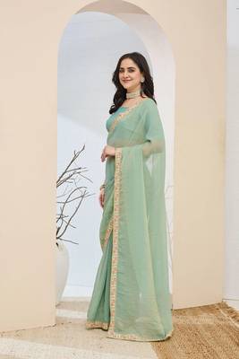 blue color smart silk blend solid designer ready to wear partywear saree 4