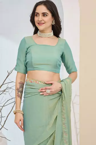 blue color smart silk blend solid designer ready to wear partywear saree