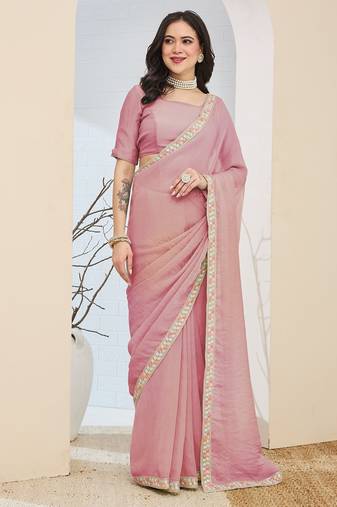 pink color smart silk blend solid designer ready to wear partywear saree