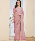 Pink color smart silk blended solid designer ready to wear partywear saree