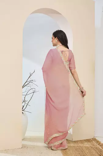 Pink color smart silk blended solid designer ready to wear partywear saree
