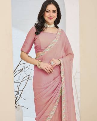 Pink color smart silk blended solid designer ready to wear partywear saree 3