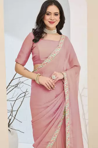 Pink color smart silk blended solid designer ready to wear partywear saree