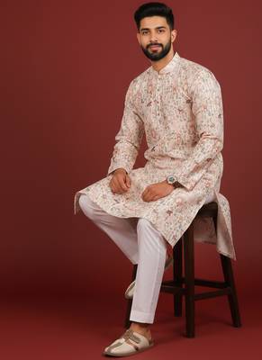 Beige color beautiful kurta payjama for handsome men's looks 5