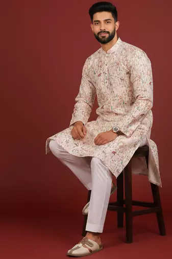 Beige color beautiful kurta payjama for handsome men's looks
