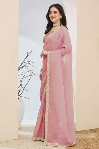 Pink color smart silk blended solid designer ready to wear partywear saree