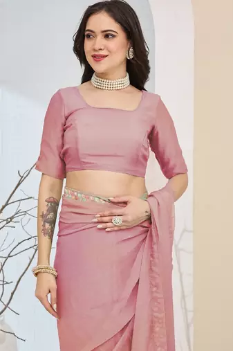 Pink color smart silk blended solid designer ready to wear partywear saree