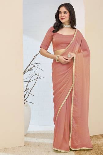 peach color smart silk blend solid designer ready to wear partywear saree