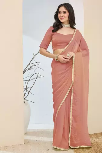 peach color smart silk blend solid designer ready to wear partywear saree