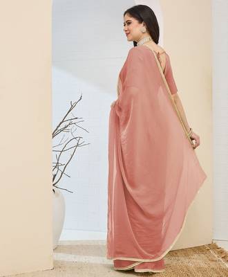 peach color smart silk blend solid designer ready to wear partywear saree 2