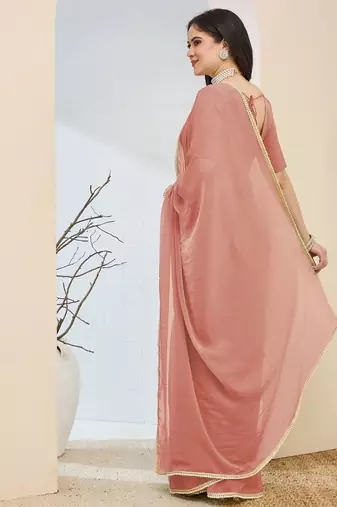peach color smart silk blend solid designer ready to wear partywear saree