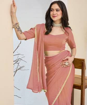 peach color smart silk blend solid designer ready to wear partywear saree 3