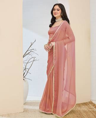peach color smart silk blend solid designer ready to wear partywear saree 4