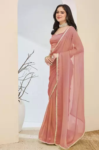 peach color smart silk blend solid designer ready to wear partywear saree