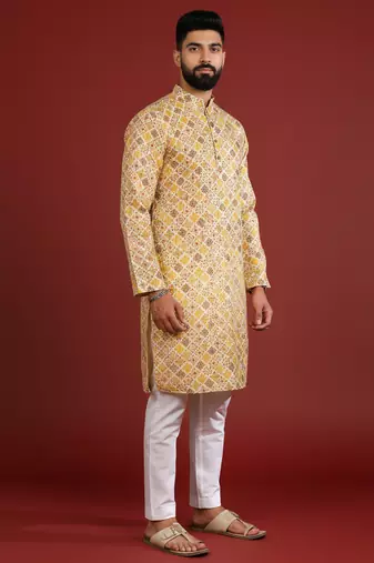 Mustard color beautiful kurta payjama for handsome men's looks