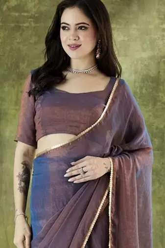 blue color smart silk blend solid designer ready to wear partywear saree