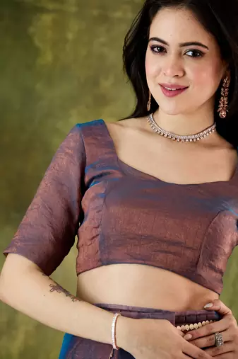 blue color smart silk blend solid designer ready to wear partywear saree