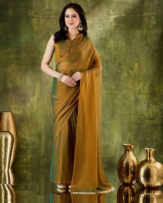 gold color smart silk blend solid designer ready to wear partywear saree 1