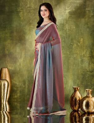red color smart silk blend solid designer ready to wear partywear saree 3