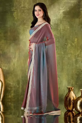 red color smart silk blend solid designer ready to wear partywear saree