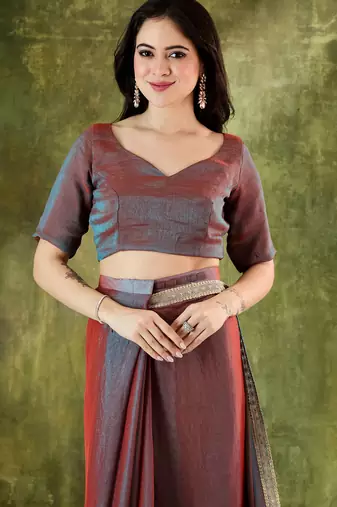 red color smart silk blend solid designer ready to wear partywear saree