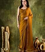 gold color smart silk blend solid designer ready to wear partywear saree
