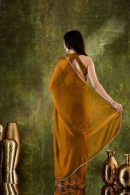 gold color smart silk blend solid designer ready to wear partywear saree 2