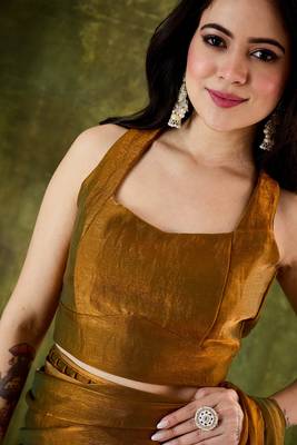 gold color smart silk blend solid designer ready to wear partywear saree 5