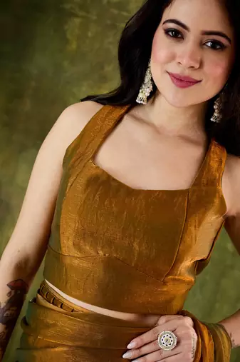 gold color smart silk blend solid designer ready to wear partywear saree