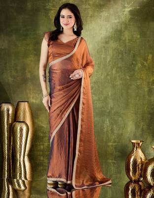 brown color smart silk blend solid designer ready to wear partywear saree 1