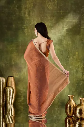 brown color smart silk blend solid designer ready to wear partywear saree