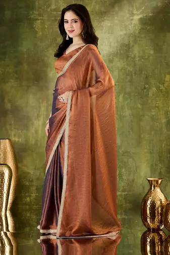 brown color smart silk blend solid designer ready to wear partywear saree