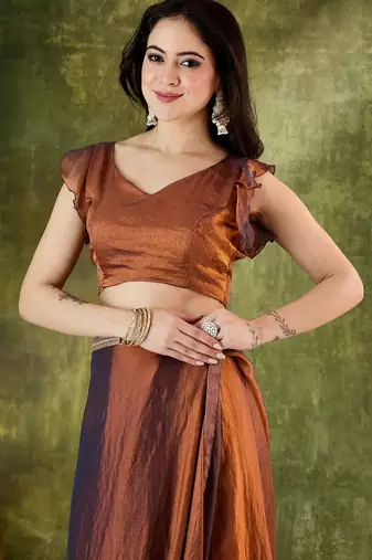 brown color smart silk blend solid designer ready to wear partywear saree