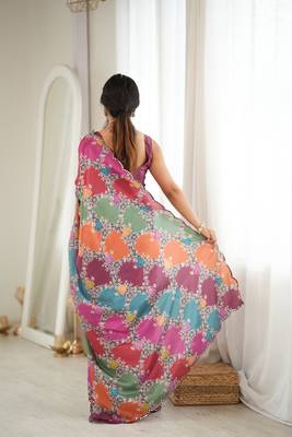multicolor tissue fabric digital printed fancy mirror work saree 2