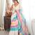 off white color tissue fabric digital printed fancy mirror work saree