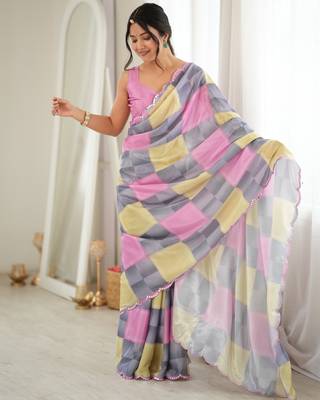 grey color tissue fabric digital printed fancy mirror work saree 4