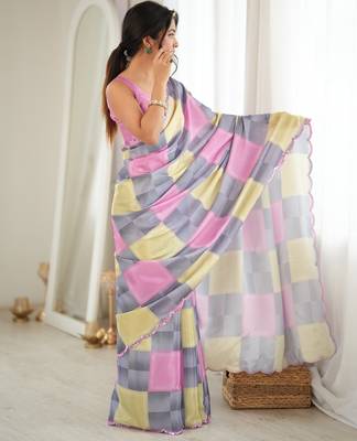 grey color tissue fabric digital printed fancy mirror work saree 5