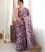 mauve color tissue fabric digital printed fancy mirror work saree