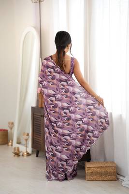 mauve color tissue fabric digital printed fancy mirror work saree 2