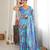 blue color tissue fabric digital printed fancy mirror work saree