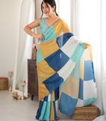 multicolor tissue fabric digital printed fancy mirror work saree
